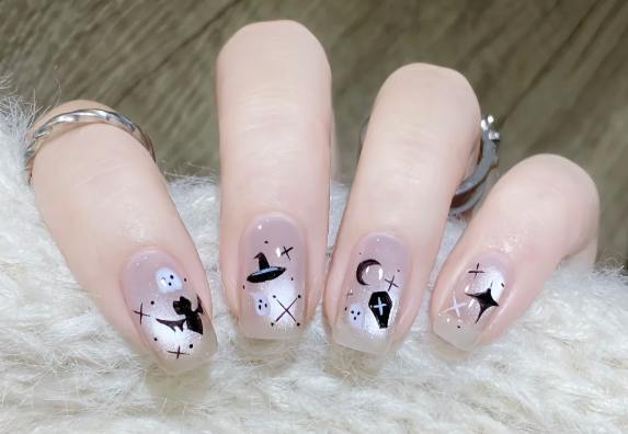 猫眼万圣节美甲教程,广西美甲师教学