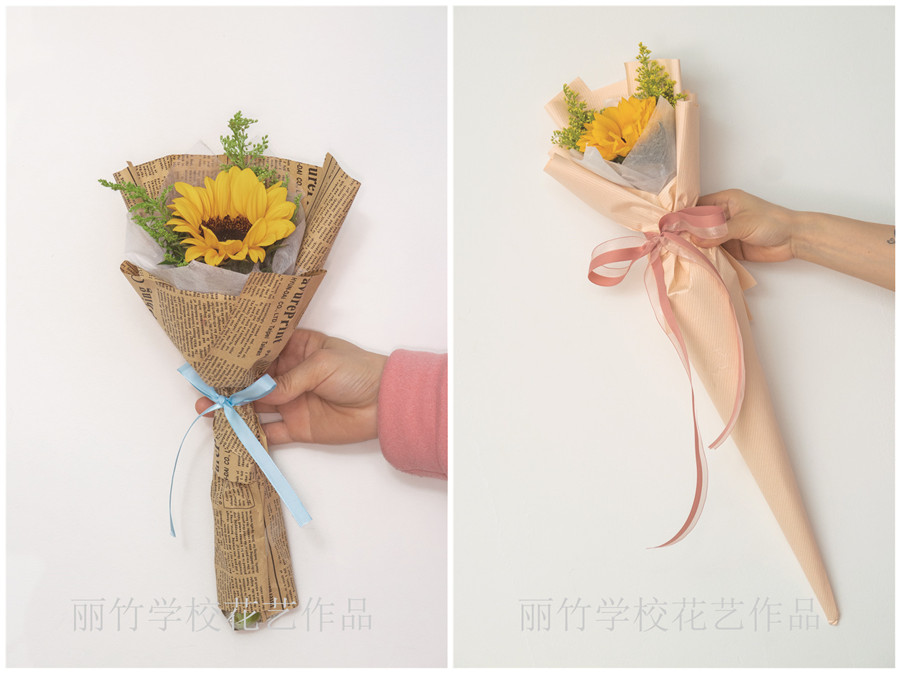 小花束的包扎教程，南宁花艺学校准备好了