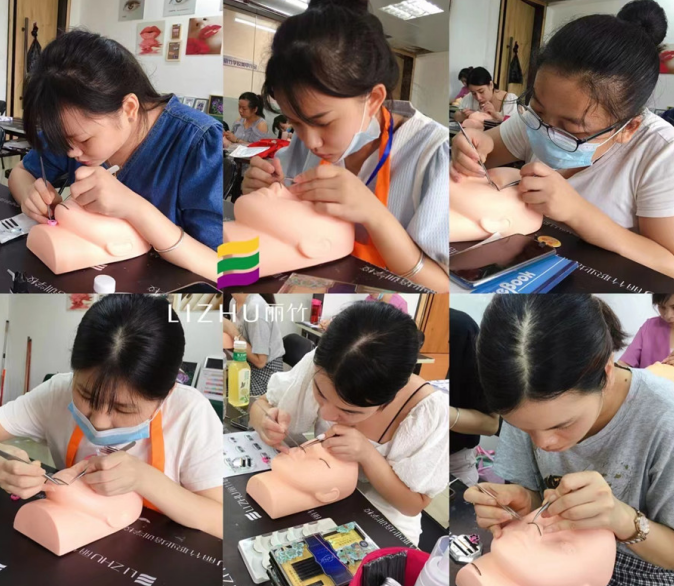 广西美甲美睫学校学员课堂练习实况