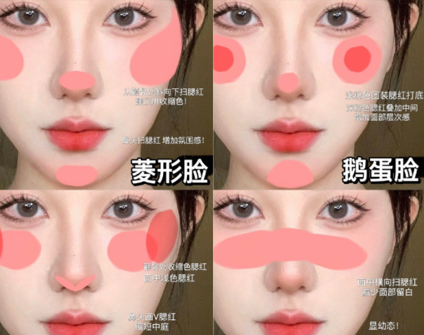 广西彩妆基础教学：6种脸型腮红画法