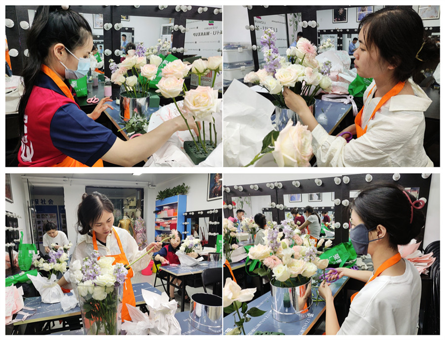 白玫瑰抱抱桶练习，广西婚庆花艺设计培训课堂