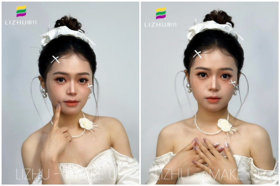 韩系甜美丸子头新娘，广西化妆培训高彩