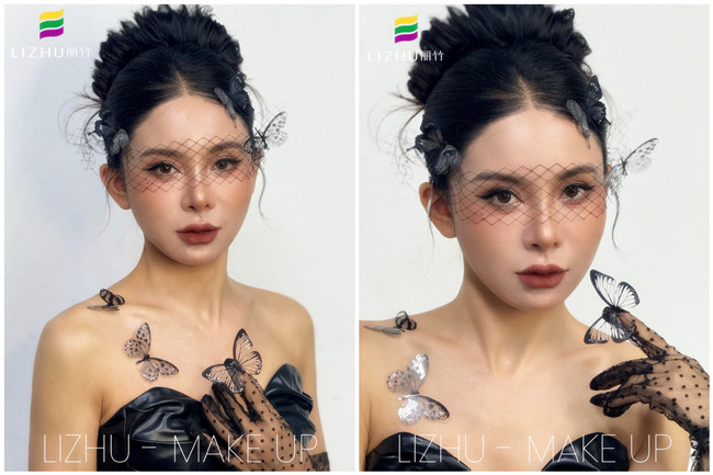 黑色蝴蝶面纱造型，广西化妆专业课堂作品