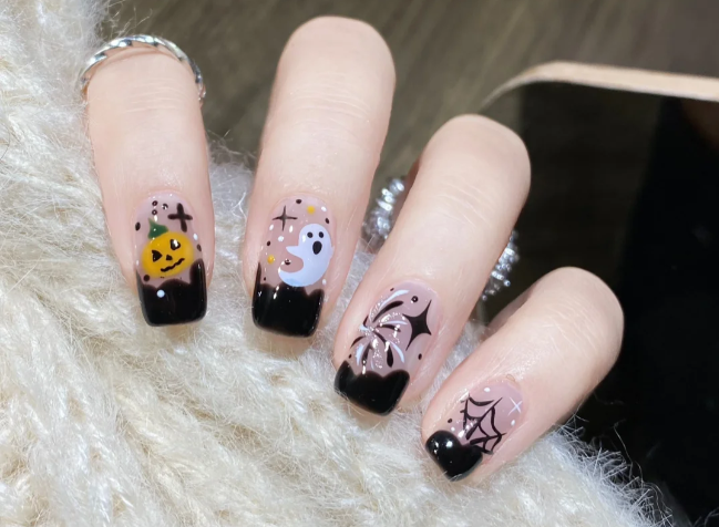 万圣节烟花美甲，南宁美甲进修分享教程