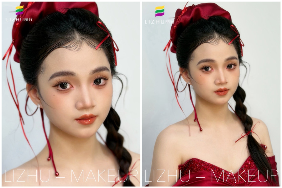 减龄辫子造型，广西化妆高彩培训作品