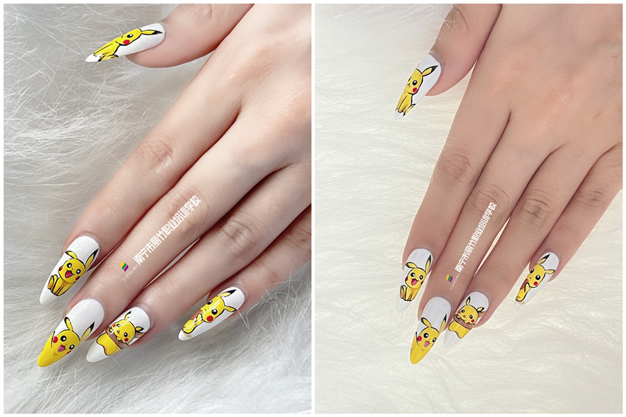 水彩比卡丘美甲，0基础学美甲作品