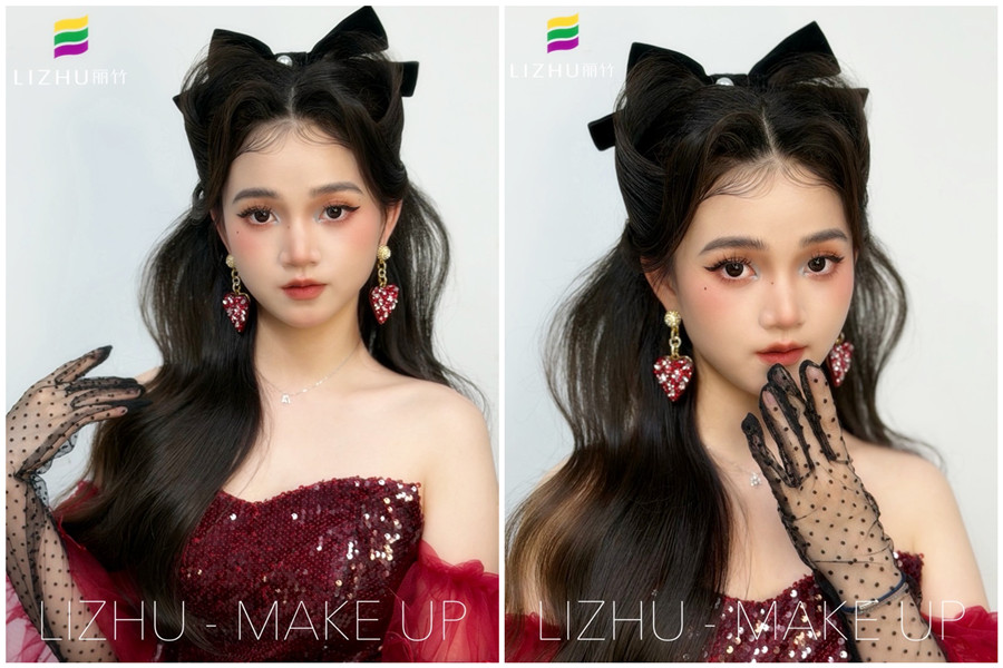 复古猫耳半披造型，广西化妆设计