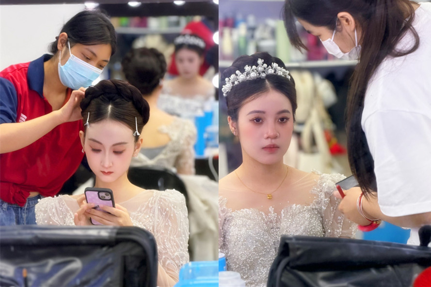 主婚礼的新娘造型课堂练习，解锁南宁新娘跟妆技术